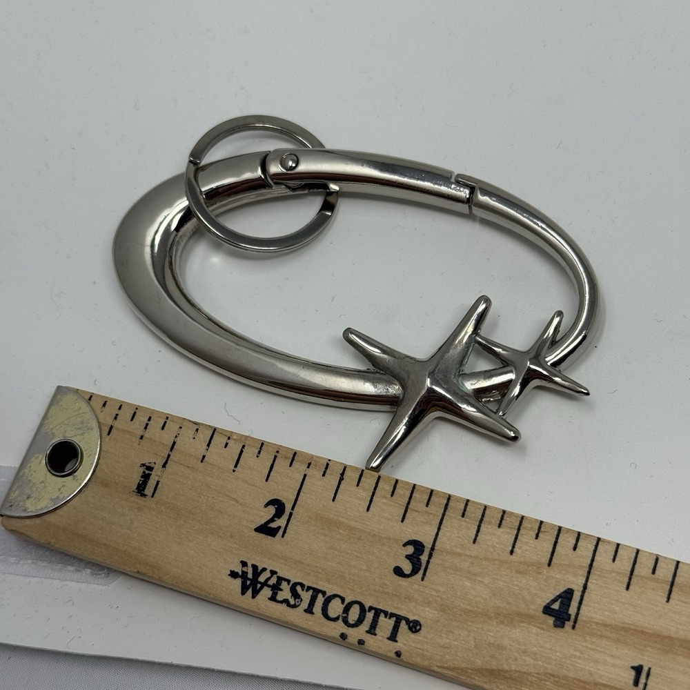 Y2K Oval Star Carabiner Clip Silver Metal Keychain Key Ring Hiking Gorpcore - Picture 2 of 4